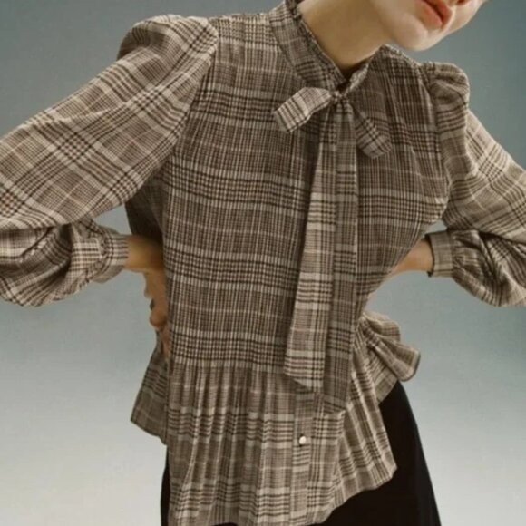 Zara Tops - Zara Brown Plaid Flowy Blouse